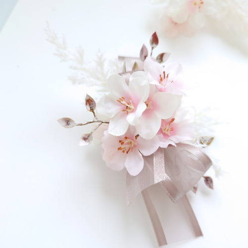 桜満開の花飾りset【コサージュ・髪飾り】シルキーピンク・ボックス