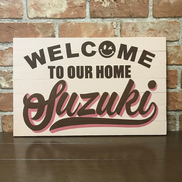 全国の【Suzuki】様へ♡おうちへようこそ♪ウェルカムボード お名前 表札 看板 木製サインボード 3枚目の画像