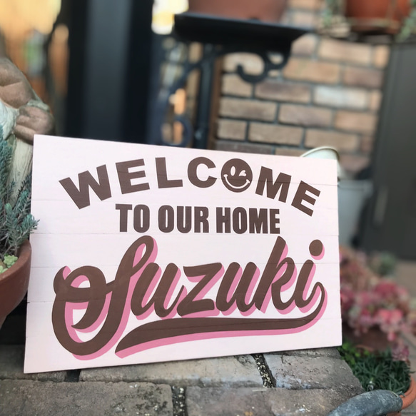 全国の【Suzuki】様へ♡おうちへようこそ♪ウェルカムボード お名前 表札 看板 木製サインボード 2枚目の画像
