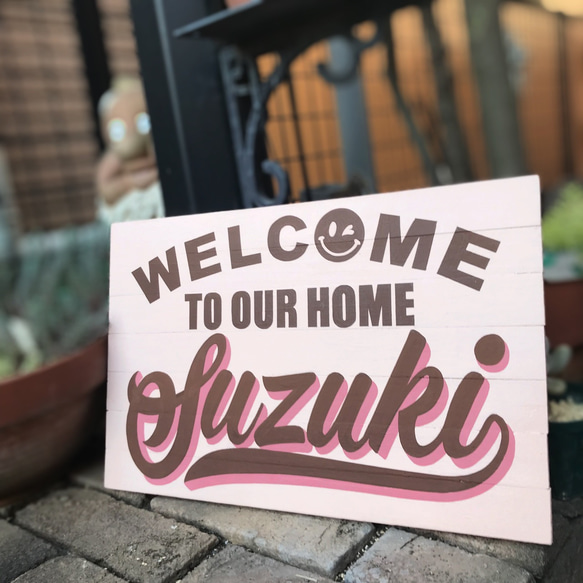 全国の【Suzuki】様へ♡おうちへようこそ♪ウェルカムボード お名前 表札 看板 木製サインボード 1枚目の画像
