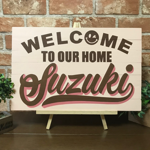 全国の【Suzuki】様へ♡おうちへようこそ♪ウェルカムボード お名前 表札 看板 木製サインボード 4枚目の画像