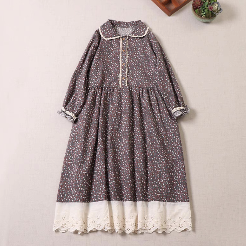 春、コットンリネン、ワンピース、ふわっと 、エレガント、 長袖 7,600円