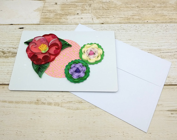冬のお花のクイリングメッセージカード《椿×葉牡丹》 6枚目の画像