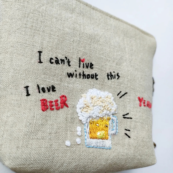 ビール刺繍ポーチ　ハローサーカス 2枚目の画像