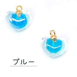 チャーム ハート型 クリア パステル 4個（ブルー） アクセサリー キッズ 子供 ハンドメイド 手芸材料 pt-1994 3枚目の画像