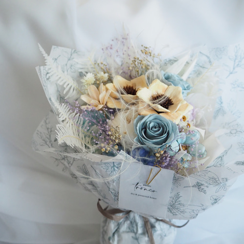 ミストブルーのミニブーケ プリザーブドフラワー 花束 bouquet