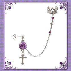 玫瑰花玫瑰皇冠皇冠十字交叉紫紫銀穿孔耳環耳骨夾 第2張的照片