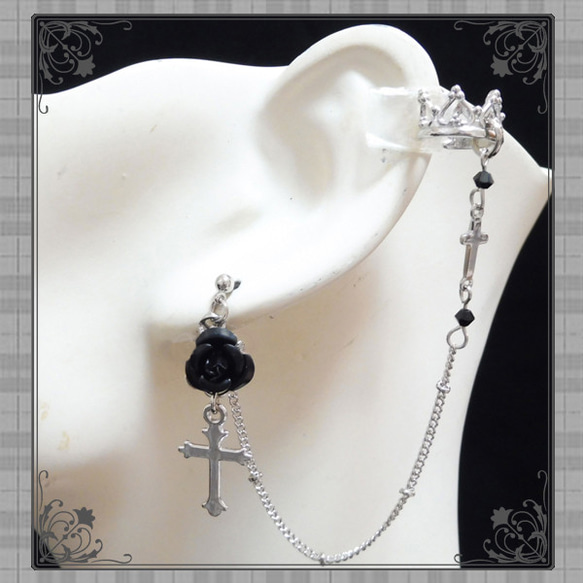 玫瑰玫瑰皇冠皇冠十字架十字架黑黑銀銀耳環耳環 第1張的照片