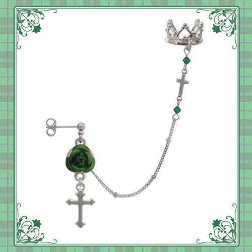 薔薇 バラ ローズ 十字架 クロス 銀 シルバー 赤レッド ピアス