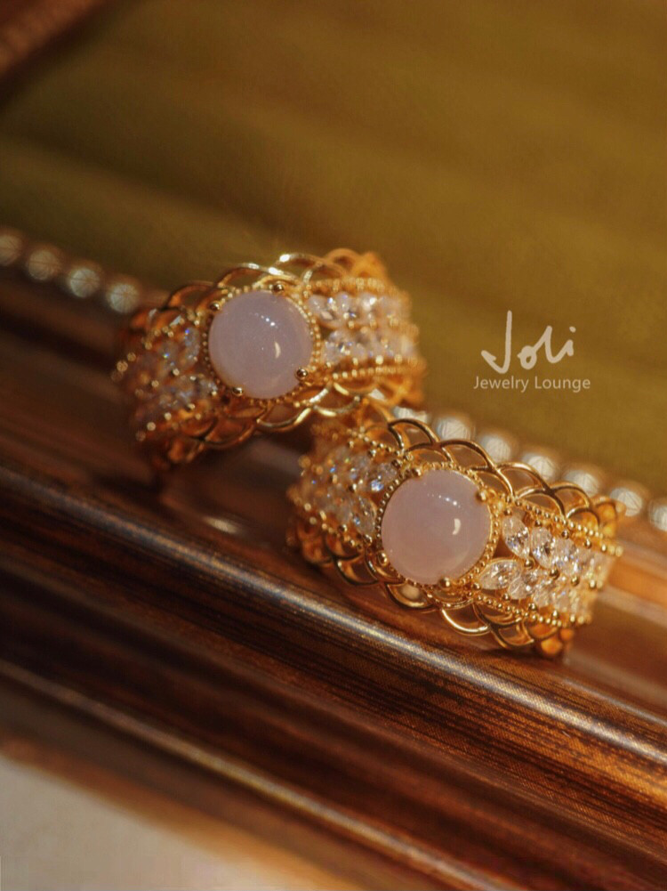 天然 翡翠 ホワイトピンクパープル ヒスイ レトロ アート ワイドリング キラキラ ゴージャス レース ミル打ち 淡色