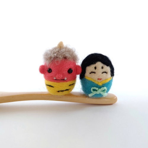 節分 おにさんとお多福さん (スプーンシリーズ＊大)☆羊毛フェルト