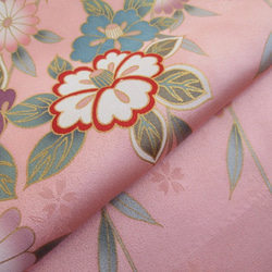 桃色 京友禅 金彩 枝垂れ花模様 正絹緞子 丹後ちりめん No.73-6 左身頃