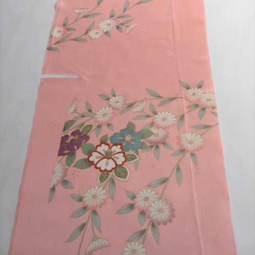 桃色 京友禅 金彩 枝垂れ花模様 正絹緞子 丹後ちりめん No.73-6 左身頃