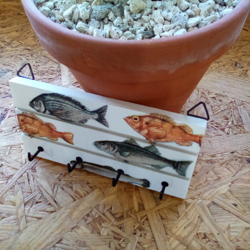 あつまれ! 魚たち。 ちっちゃい木製フック付きプレート
