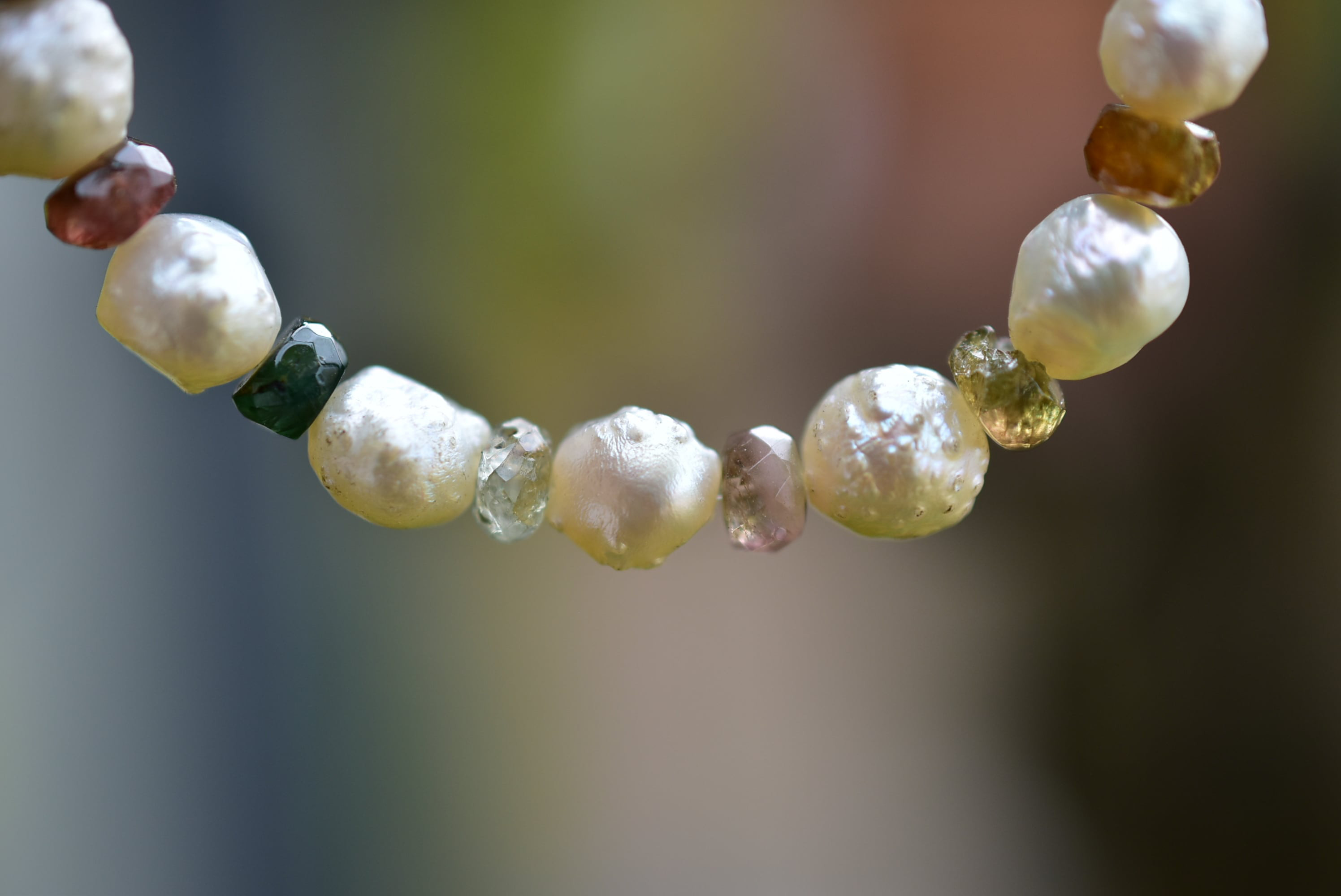 不思議な形★バロック真珠パール ＋トルマリンネックレス870