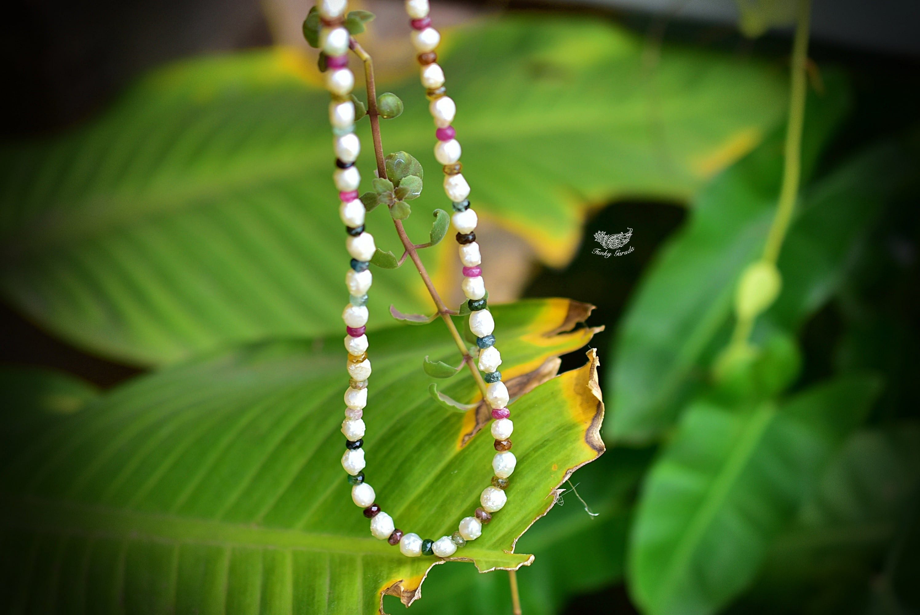 不思議な形★バロック真珠パール ＋トルマリンネックレス870