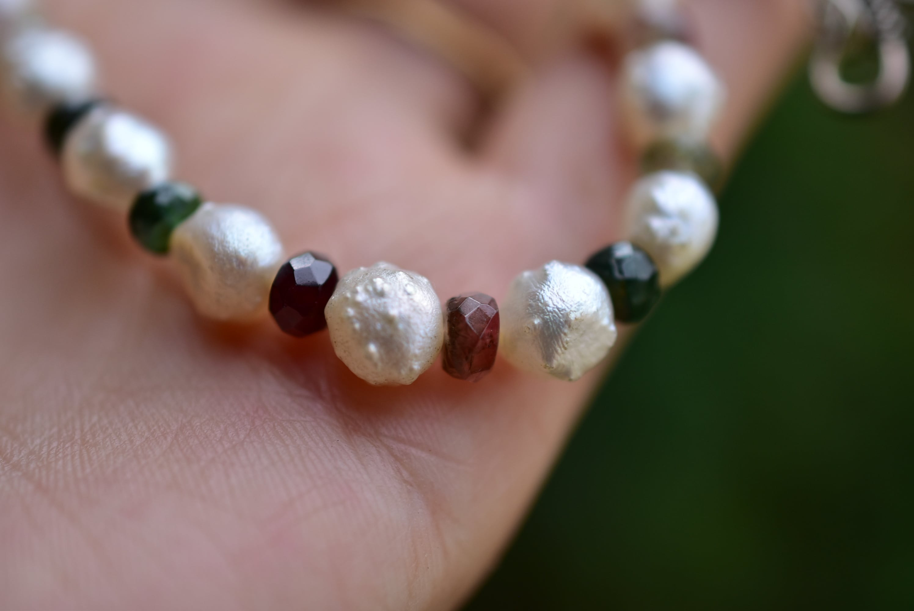 不思議な形★バロック真珠パール ＋トルマリンネックレス870