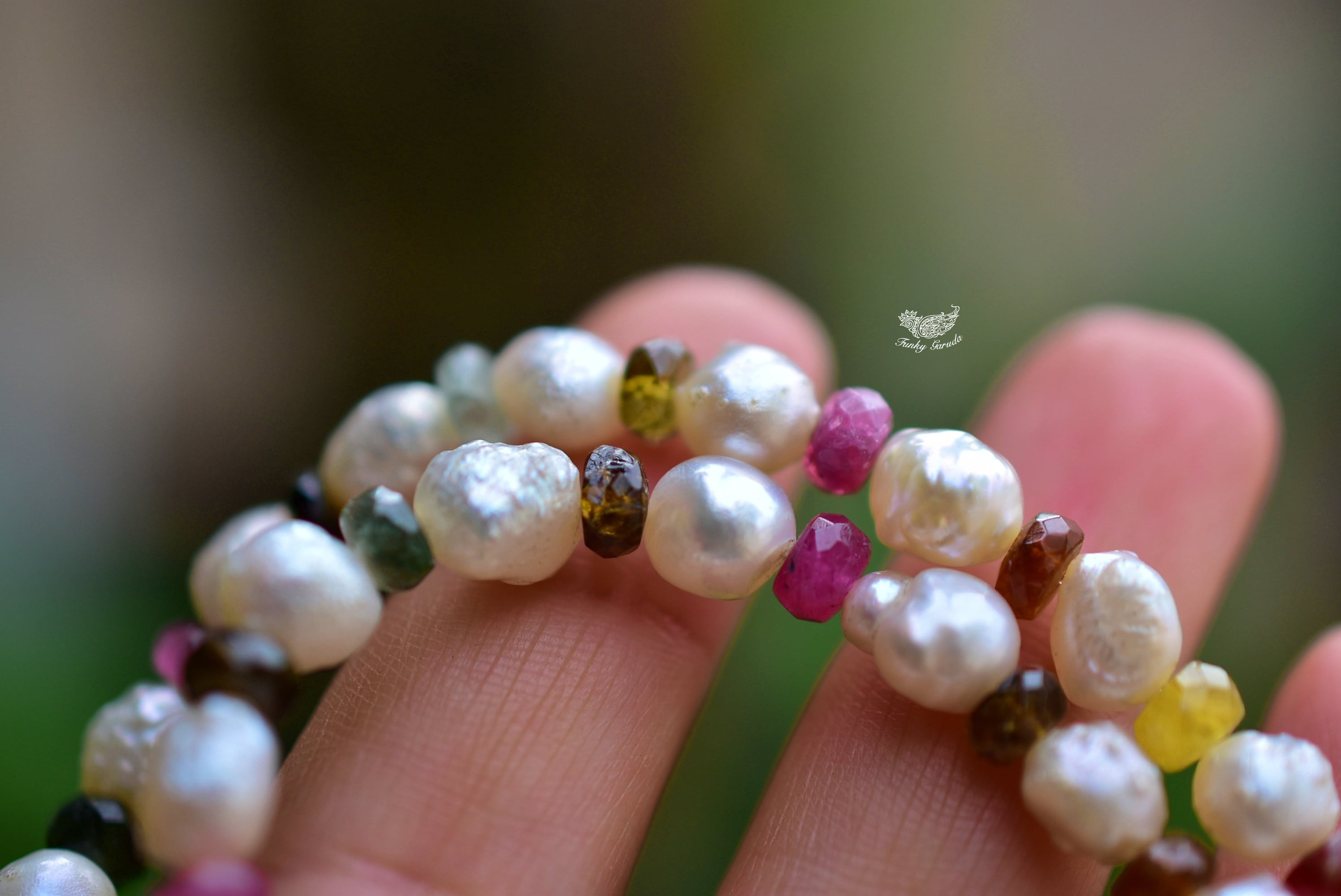 不思議な形★バロック真珠パール ＋トルマリンネックレス870