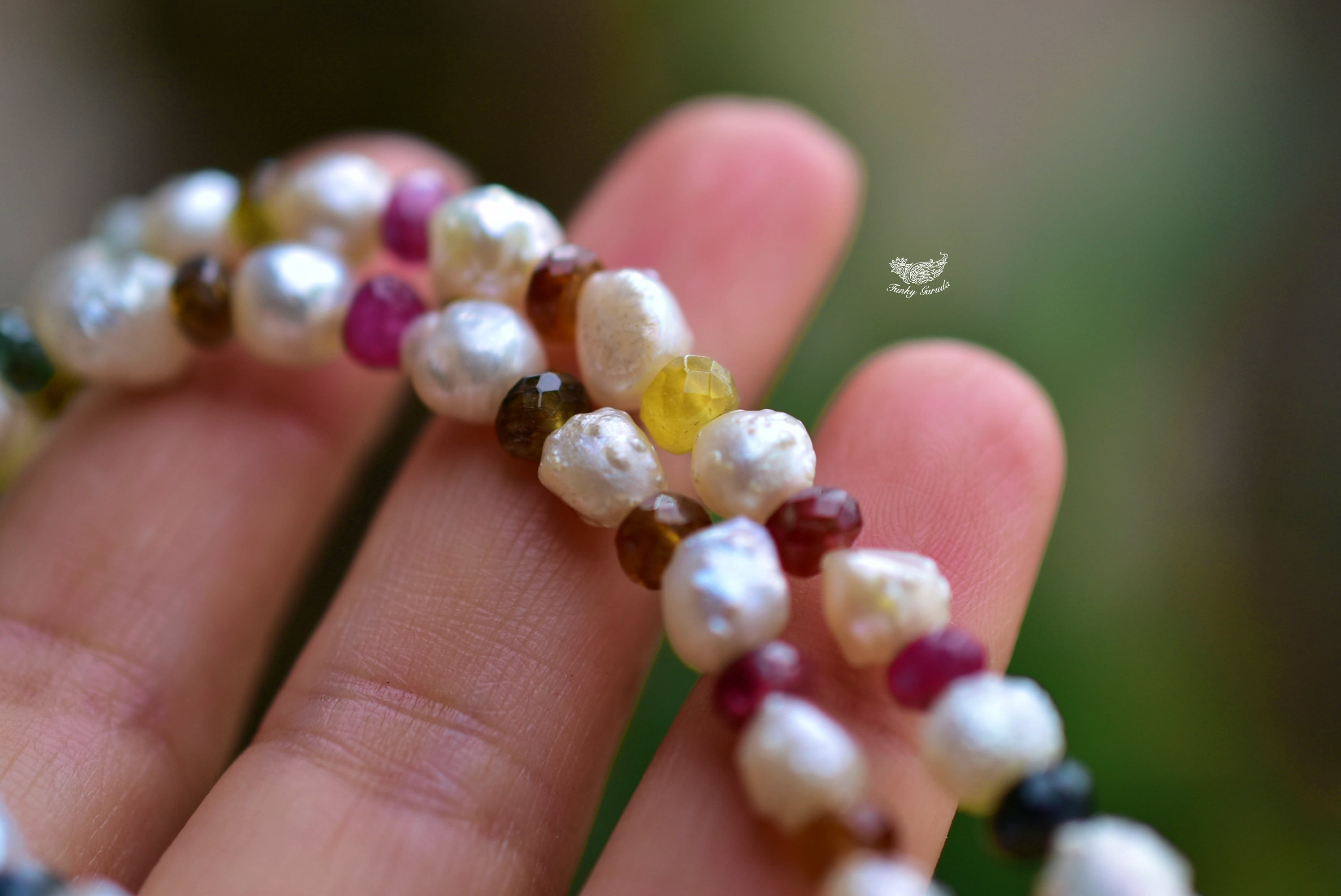 不思議な形★バロック真珠パール ＋トルマリンネックレス870