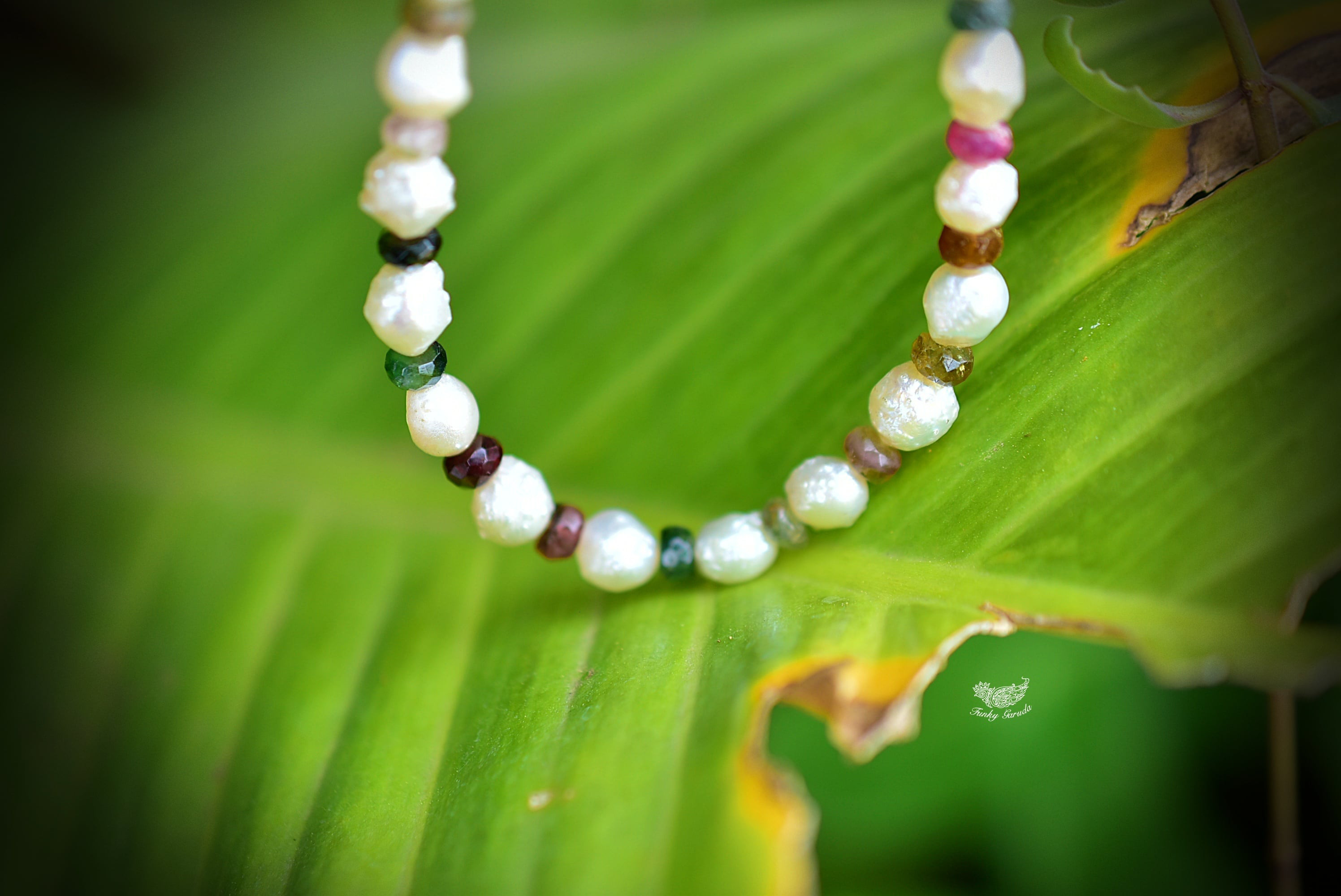 不思議な形★バロック真珠パール ＋トルマリンネックレス870