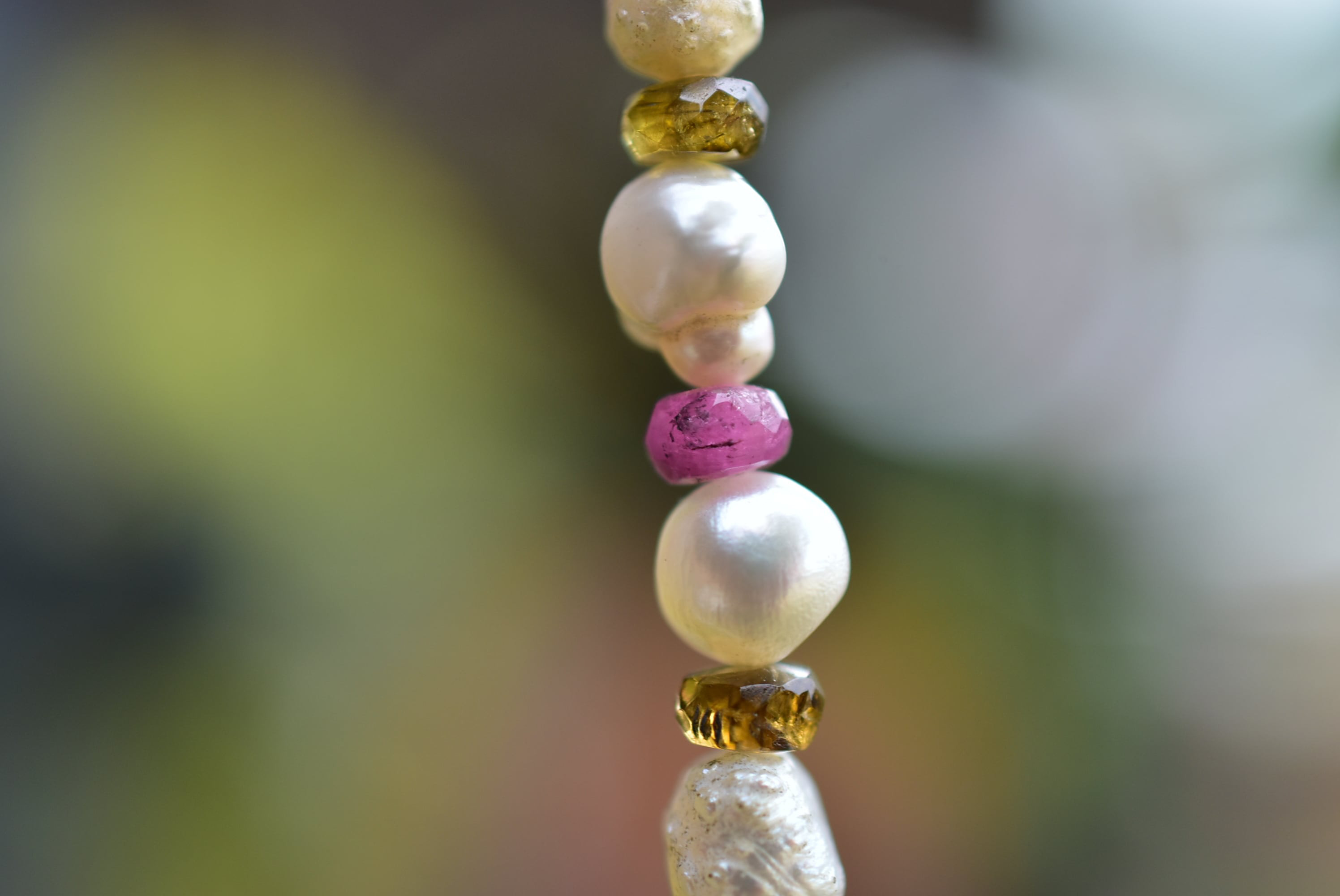 不思議な形★バロック真珠パール ＋トルマリンネックレス870