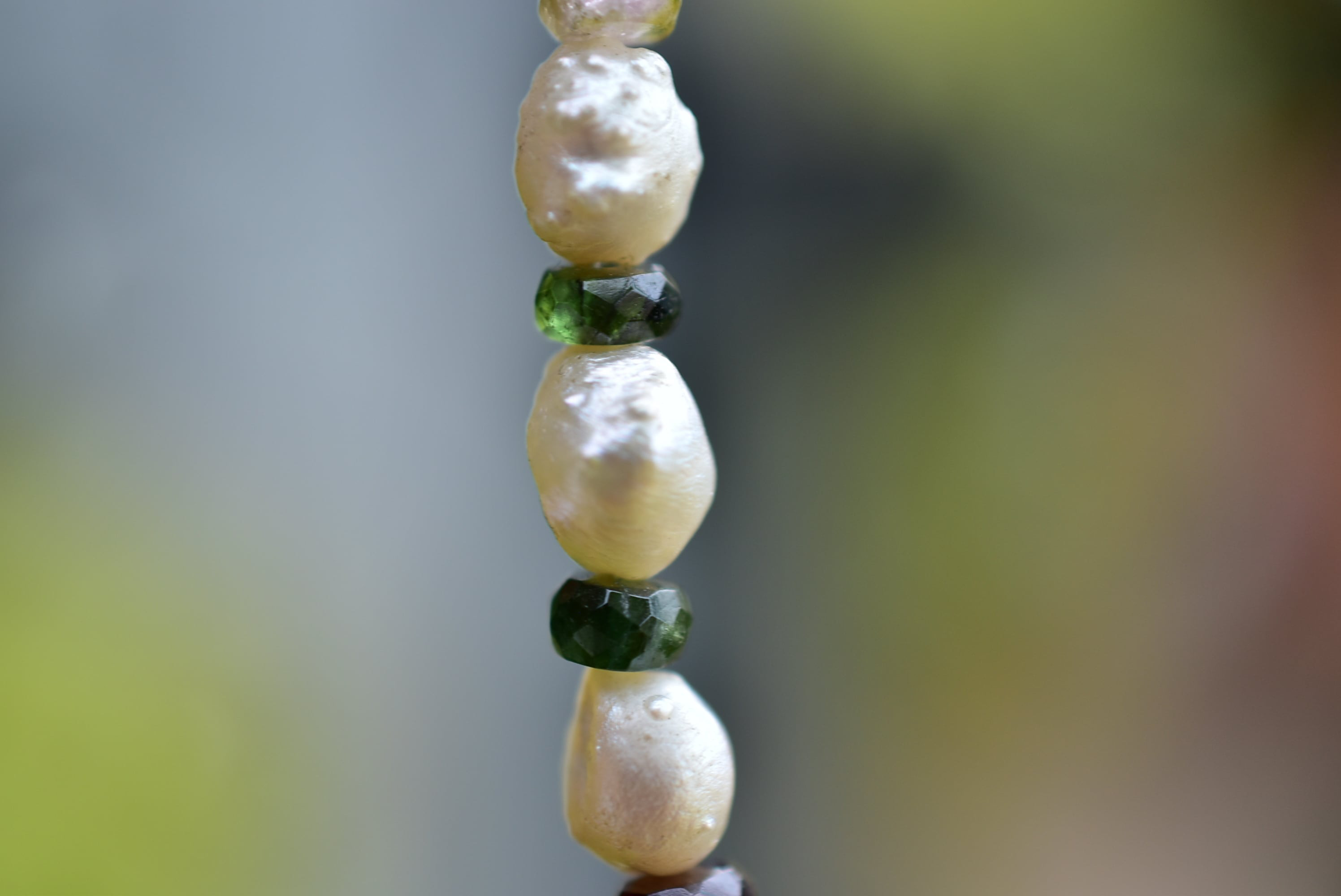 不思議な形★バロック真珠パール ＋トルマリンネックレス870