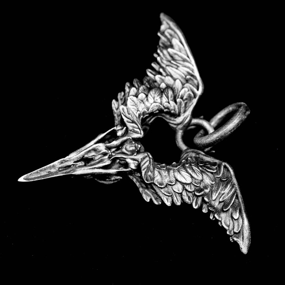 925スターリングシルバーペンダント、翼のペンダント、レイヴン スカル シルバー ペンダント、天使の銀のペンダント 4枚目の画像