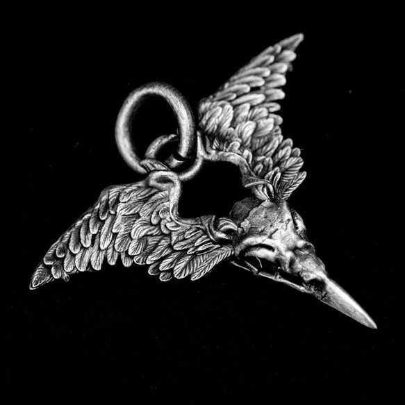 925スターリングシルバーペンダント、翼のペンダント、レイヴン スカル シルバー ペンダント、天使の銀のペンダント 1枚目の画像
