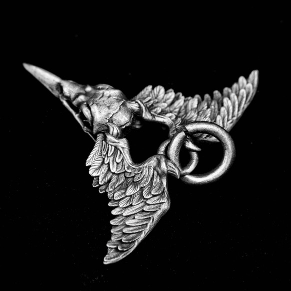 925スターリングシルバーペンダント、翼のペンダント、レイヴン スカル シルバー ペンダント、天使の銀のペンダント 3枚目の画像