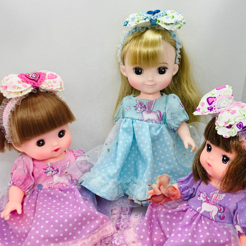 メルちゃんのお洋服 ユニコーン柄とお星さまのワンピースドレス リボン 