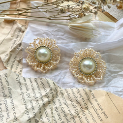 グレーカラーパールのビーズ刺繍ピアス | iichi 日々の暮らしを