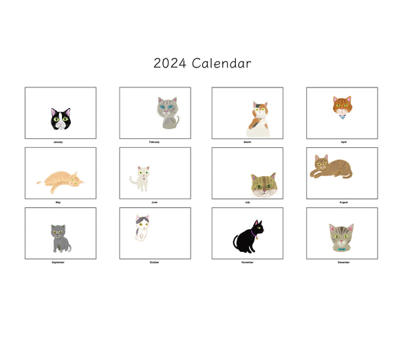 猫は見ているカレンダー2024 壁掛けカレンダー A4サイズ 猫型クリップ付 12枚目の画像