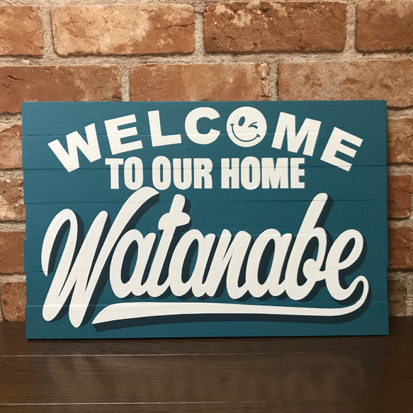 全国の【Watanabe】様へ♡おうちへようこそ♪ウェルカムボード お名前 表札 看板 木製サインボード 3枚目の画像