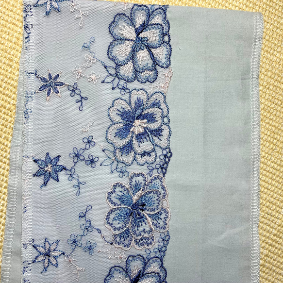 洗える刺繍半衿　ブルー×ベビーピンクのお花【1点のみ】 7枚目の画像