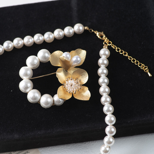 貝パールネックレス、金ブローチ2点セット 卒業式 入学式 パール