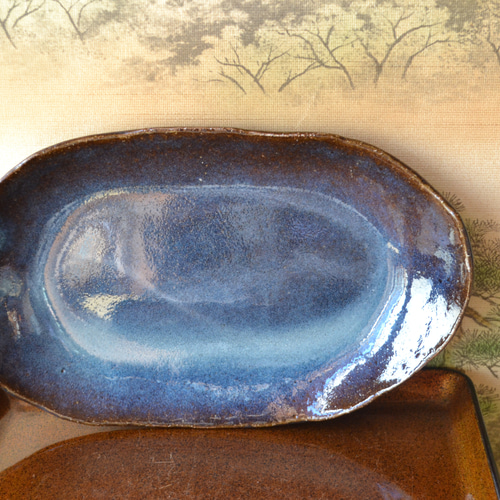 再入荷！】大きめなカレー皿(コスモブルー) パスタ皿 大皿 ☆萩焼き