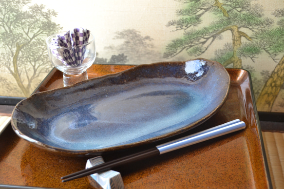 【再入荷！】大きめなカレー皿(コスモブルー)　★萩焼き  大皿　 5枚目の画像