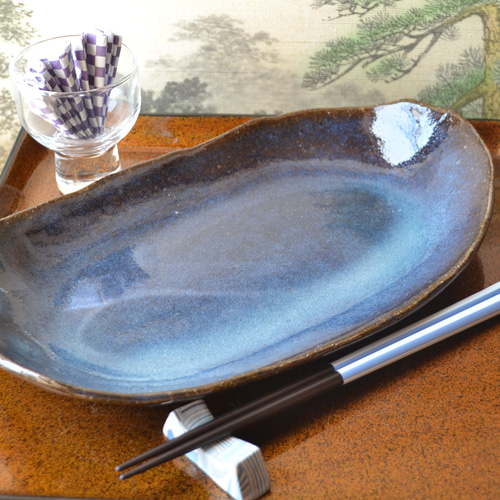 萩焼き、大皿、 萩陶苑（SHUTOUEN） 萩焼 皿 萩むらさき 葉皿 盛皿 大皿 日本製 和食器