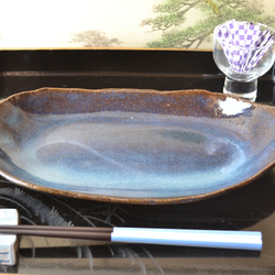 【再入荷！】大きめなカレー皿(コスモブルー)　★萩焼き  大皿　 3枚目の画像