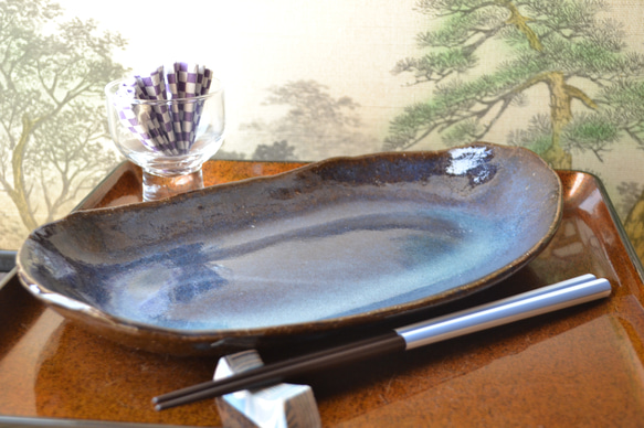 【再入荷！】大きめなカレー皿(コスモブルー)　★萩焼き  大皿　 6枚目の画像