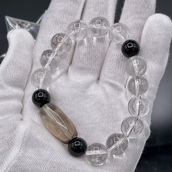ガネーシュヒマール スモーキークオーツ天珠とチベットモリオン、ガネーシュヒマール水晶のブレスレット umi358 6枚目の画像