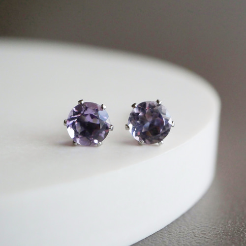 春紫のきらめき】アメジストの一粒ピアス 4mm 2月誕生石 サージカル