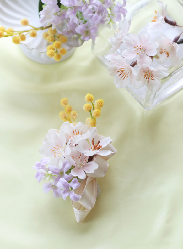 ⭐︎新作⭐︎ ミモザと桜　大人晴れの日コサージュ ケース付き 入学式 卒業式  入園式 卒園式　結婚式 3枚目の画像