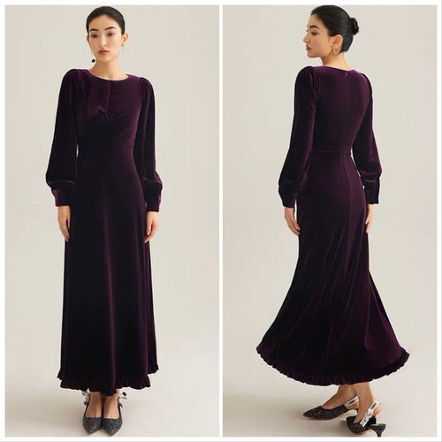 パープルベロアパーティロングドレス 演奏会 ドレス ウララ--1000着  