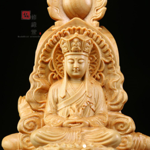 【修縁堂】 仏教美術 精密彫刻 仏像 手彫り 彩繪 地蔵菩薩 娑婆三聖 修縁堂】一刀彫り 三面仏 観音菩薩 釈迦如来 地蔵菩薩像 精密
