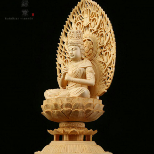 木彫り 仏像 大日如来座像 彫刻 一刀彫 天然木檜材 仏教工芸品 F 彫刻