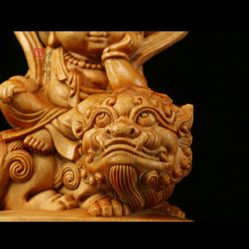 木彫り 仏像 文殊菩薩 普賢菩薩座像一式 崖柏 仏教美術 精密彫刻 F