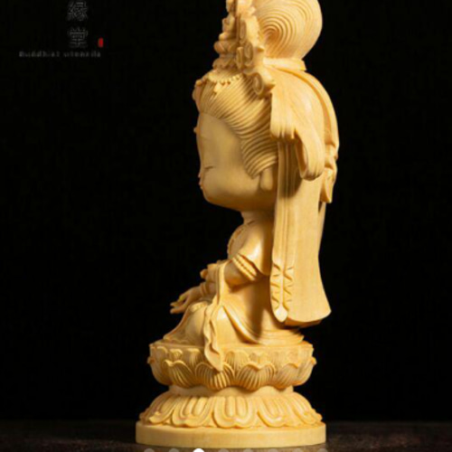 仏教美術　金彩柘植彫刻　聖観音菩薩像　仏像　置物　M　7073 聖観音菩薩 立像 高さ21cm 柘植製 木彫り 仏像 : 仏像と縁起物の専門店