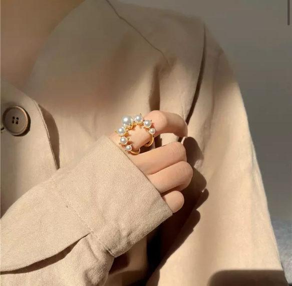 大粒イミテーションパール デザイン ゴールド リング 指輪・リング  