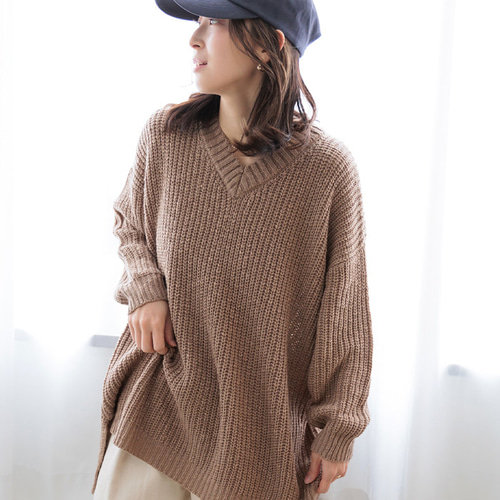 全4色】Vネック 畦編み ざっくり ニット 23019 ニット・セーター ihuu